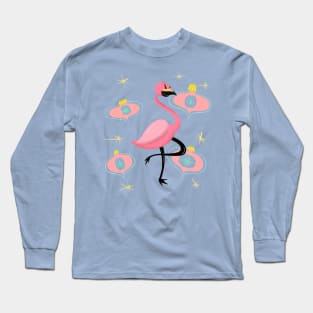 Christmas Flamingo in Midcentury Cartoony style Long Sleeve T-Shirt